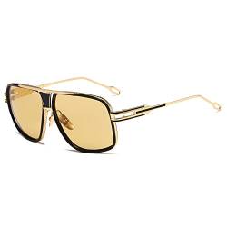 kimorn Sonnenbrille für Herren Retro Goggle Metallrahmen Classic Eyewear AE0336 (Gold/Gelb, 62) von kimorn