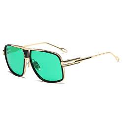 kimorn Sonnenbrille für Herren Retro Goggle Metallrahmen Classic Eyewear AE0336 (Gold/Grün, 62) von kimorn