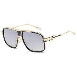 kimorn Sonnenbrille für Herren Retro Goggle Metallrahmen Classic Eyewear AE0336 (Gold&Silber, 62) von kimorn