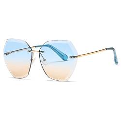 kimorn Sonnenbrillen für Frauen Übergroße randlose Diamant-Schneidlinse Klassisch Eyewear AE0534 (Gold/Blau/Braun, 65) von kimorn