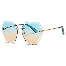 kimorn Sonnenbrillen für Frauen Übergroße randlose Diamant-Schneidlinse Klassisch Eyewear AE0534 (Gold/Pfauengrün/Braun, 65) von kimorn