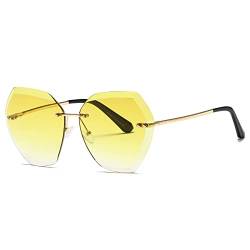 kimorn Sonnenbrillen für Frauen Übergroße randlose Diamant-Schneidlinse Klassisch Eyewear AE0534 (Gold&Gelb, 65) von kimorn