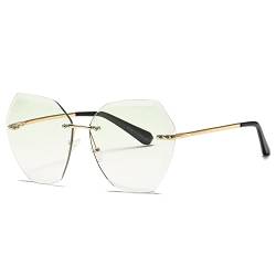 kimorn Sonnenbrillen für Frauen Übergroße randlose Diamant-Schneidlinse Klassisch Eyewear AE0534 (Gold&Grün, 65) von kimorn