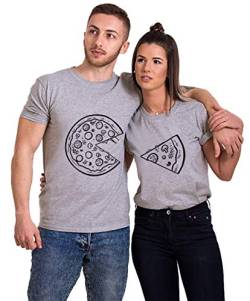 Pärchen T-Shirts Set Shirts für Paar Partner Look Baumwolle Liebhaber Pizza Tshirt (Grau -Herr, XX-Large) von king queen shirts