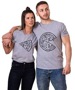 Pärchen T-Shirts Set Shirts für Paar Partner Look Baumwolle Liebhaber Pizza Tshirt (grau-Herr-L+Dame-M) von king queen shirts