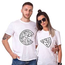 Pärchen T-Shirts Set Shirts für Paar Partner Look Baumwolle Liebhaber Pizza Tshirt (weiß-Herr-L+Dame-S) von king queen shirts