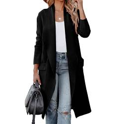 kinstell Damen Casual Langarm Open Front Strick Drapiert Lange Cardigan Jacken Pullover Mantel Blazer mit Taschen, Schwarz , L von kinstell