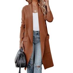 kinstell Damen Casual Langarm Open Front Strick Drapiert Lange Cardigan Jacken Pullover Mantel Blazer mit Taschen, coffee, L von kinstell