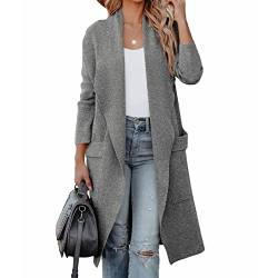 kinstell Damen Casual Langarm Open Front Strick Drapiert Lange Cardigan Jacken Pullover Mantel Blazer mit Taschen, grau, L von kinstell