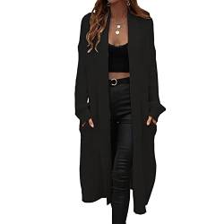 kinstell Damen Casual Waffelstrick, lange Strickjacke, Maxi, langärmelig, offene Vorderseite, Pullover, Oberbekleidung, Schwarz , L von kinstell