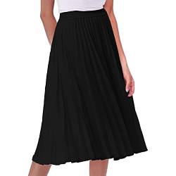 kinstell Damen Damen elastischer Faltenrock mit hoher Taille A-Linie Midi Swing Rock schicker Vintage langer Rock schwarz von kinstell