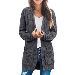 kinstell Damen Strickjacke, grob, Aran, Zopfstrick, Großvater, lose Strickwaren, Oversize-Pullover, anthrazit, L von kinstell