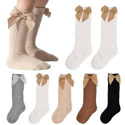 kissral 5 Paar Baby Mädchen Kniestrümpfe Kleinkind Kleid Socken Baby Schleife Strumpf Baumwolle Säuglingssocken Überkniestrümpfe für Kinder Weiche hautfreundliche (3-12 Monate) von kissral