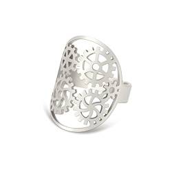 KKJOY Zahnräder durchbrochener Ring aus Edelstahl verstellbare Zahnräder offene Fingerringe Modeschmuck Geschenk für Frauen Männer von kkjoy