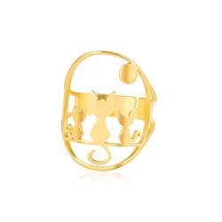 kkjoy Drei Katzen-Ring aus Edelstahl Verstellbar Niedliche Katzen Offener Fingerring Modeschmuck Geschenk für Frauen und Mädchen von kkjoy