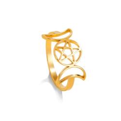 kkjoy Dreifach Mond Göttin Ring Edelstahl Mondphase Pentagramm Amulett Versprechen Ring Magie Wicca Schmuck Geschenk für Frauen Mädchen von kkjoy