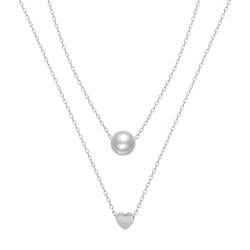 kkjoy Halskette mit Herz-Anhänger aus Edelstahl, mit Perlen, für Frauen und Mädchen, zum Valentinstag, Muttertag, Large, Edelstahl von kkjoy