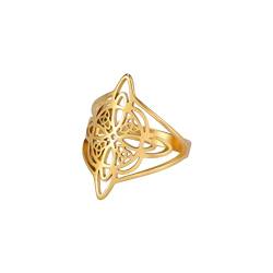 kkjoy Hexen Knoten Ring Edelstahl Magischer Knoten 4-Punkt Keltischer Knoten Hexerei Amulett Ringe für Frauen Mädchen von kkjoy