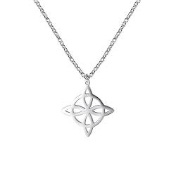 kkjoy Hexenknoten Halskette Edelstahl Magischer Knoten Pagan Wicca Symbol Anhänger 4-Spitz Keltischer Knoten Hexerei Halskette für Frauen Mädchen von kkjoy