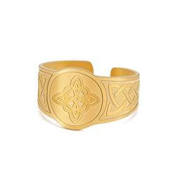 kkjoy Hexenknoten Ring Edelstahl Magischer Knoten Pagan Wicca Symbol 4-Spitz Keltischer Knoten Hexerei Verstellbare Offene Fingerringe für Frauen Mädchen (C - Gold) von kkjoy