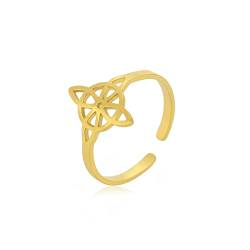 kkjoy Hexenknoten Ring Edelstahl Magischer Knoten Pagan Wicca Symbol 4-Spitz Keltischer Knoten Hexerei Verstellbare Offene Fingerringe für Frauen Mädchen von kkjoy