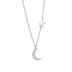 kkjoy Mondsichel und Stern Anhänger Halskette Edelstahl Zierliche Kette Mond Sonne Stern Halskette Alltagsschmuck Geschenk für Frauen Mädchen von kkjoy