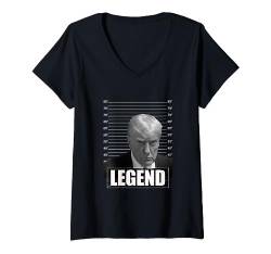 Trump Legend 2024 Mugshot Polizeifoto Präsident T-Shirt mit V-Ausschnitt von klamottn