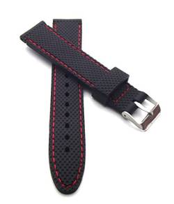 24 mm Silikon Uhrenband schwarz mit rote Naht Uhrenarmband wasserfest Kautschuk Armband von klug-versand