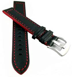 klug-versand 20 mm Uhrenband Breitdornschließe schwarz rote Seitenkanten + Naht mod. Sportina von klug-versand