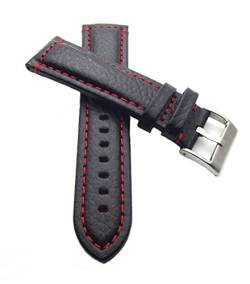 klug-versand 22 mm Uhrenarmband Büffel Leder schwarz mit roter Naht, Breitdornschließe, Bison von klug-versand