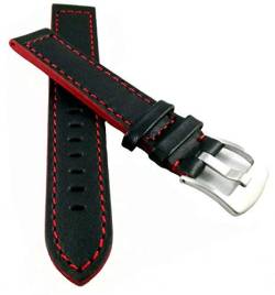 klug-versand 22 mm Uhrenband Breitdornschließe schwarz rote Seitenkanten + Naht von klug-versand