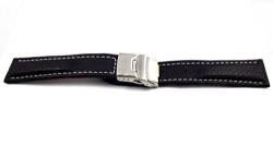 klug-versand 24 mm Uhrenarmband schwarz mit weißer kontrasnaht echt Leder Stahl Faltschließe von klug-versand