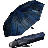 Knirps® Taschenregenschirm E.200 Duomatic Damen Schirm mit Auf-Zu-Automatik, mit Linien-Muster schwarz-blau - Sound ocean von knirps