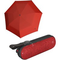 Knirps® Taschenregenschirm X1 mini Damen-Schirm Glam red im Glitzer-Etui, mit Befestigungsmöglichkeit durch die Schlaufe von knirps