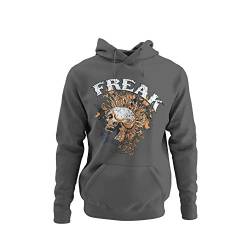 Aufdruck - Freak Herren Hoodie Sweatshirt für Männer Totenkopf Kapuzenpullover Punks Rocknroll Skull Regular Fit Motive Biker Fanartikel Klamotten Merch Schwarz Grau XS-3XL… (Asphalt Grau, XXXL) von knut Fashion & Streetwear