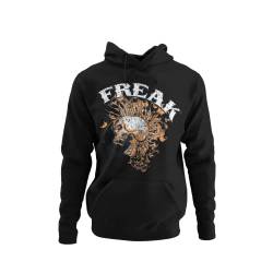 Aufdruck - Freak Herren Hoodie Sweatshirt für Männer Totenkopf Kapuzenpullover Punks Rocknroll Skull Regular Fit Motive Biker Fanartikel Klamotten Merch Schwarz Grau XS-3XL… (Schwarz, L) von knut Fashion & Streetwear