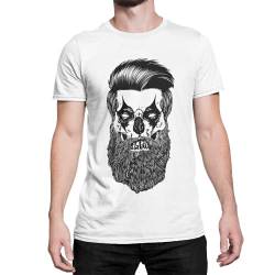 Bartträger Herren T-Shirt Totenkopf Bart Hardcore Schädel Skull Tshirt Kurzarm Oberteil für Männer aus Baumwolle Stylisch modern Barbershop Regular Fit Vintage Weiß S-XXXXXL (Weiß, XXXXL) von knut Fashion & Streetwear