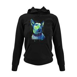 Frauen Hoodie Kapuzensweatshirt Bullterrier Handgemalt Damen Kapuzenpullover Sweatshirt für echte Englisch Bullterrier Fans Schwarz Magenta Pink Heather Grey und Gr. XS-3XL (Schwarz, XS) von knut Fashion & Streetwear