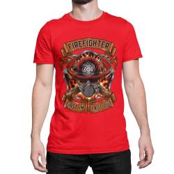 Herren Feuerwehrmann T-Shirt First in First Out Alltagshelden der Freiwilligen Feuerwehr Tshirt Kurzarm Oberteil Berufsbekleidung für Männer aus Baumwolle Regular Fit Rot S-XXXXXL(Rot, M) von knut Fashion & Streetwear