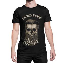 Herren T-Shirt Totenkopf Bart Hardcore Schädel Skull Tshirt Kurzarm Life with a Beard Oberteil Moderne Bekleidung für Männer aus Baumwolle Regular Fit Schwarz Grau S-XXXXXL (Schwarz, XL) von knut Fashion & Streetwear