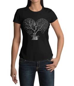 Lebensbaum Damen Tshirt Tree of Life Frauen Shirt Esoterik Yoga Spirituell Mandala Oberteil Regular Fit Tailliert als Geschenk in Schwarz Weiß Kurzarm Gr. XS-3XL (Schwarz, M) von knut Fashion & Streetwear