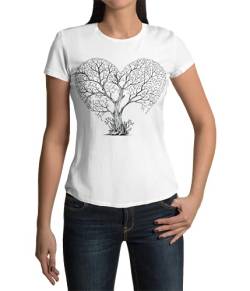 Lebensbaum Damen Tshirt Tree of Life Frauen Shirt Esoterik Yoga Spirituell Mandala Oberteil Regular Fit Tailliert als Geschenk in Schwarz Weiß Kurzarm Gr. XS-3XL (Weiß, S) von knut Fashion & Streetwear