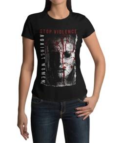 Modern stylische Bekleidung Damen Shirt Motiv Stop Violence Against Woman T-Shirt Tshirt Frauen Streetwear Outfit Rockiges Kurzarm Shirt Grunge Clothes Black XS-XXXL von knut Fashion & Streetwear