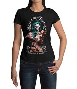 Modernes Frauen T-Shirt She Believe Kurzarm Oberteil für Damen Vintage Top für Tattoo Tätowierer aus Baumwolle Regular Fit Schwarz Grün Gelb Weiß XS-XXXL (Schwarz, XL) von knut Fashion & Streetwear