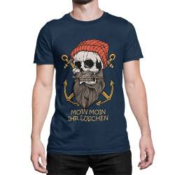 Moin Ihr Luschen Statement Herren T-Shirt Vintage Oberteil Bedruckt mit Skull Bart Geschenke für Männer Seemann Kapitän lustiger Slogan für Küsten Kinder in Gr. S-XXXXXL (Navy Blau, M, m) von knut Fashion & Streetwear