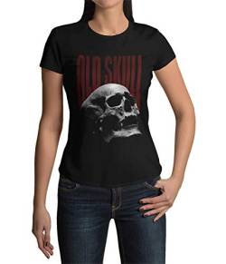 Old Skull Totenkopf Schädel Skull T-Shirt Damen Kurzarm Rundhals Oberteil Gothic für Frauen Vintage Top aus Baumwolle Regular Fit schwarz weiß Gr. XS-XXXL (Schwarz, L) von knut Fashion & Streetwear