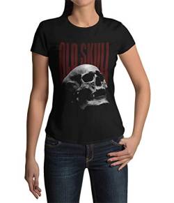 Old Skull Totenkopf Schädel Skull T-Shirt Damen Kurzarm Rundhals Oberteil Gothic für Frauen Vintage Top aus Baumwolle Regular Fit schwarz weiß Gr. XS-XXXL (Schwarz, S) von knut Fashion & Streetwear