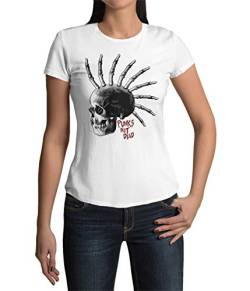 Premium Damen T-Shirt Bedruckt Punk´s not Dead Frauen Shirt Lady Fit Punker Punks Rock Hardrock Regular Fit Schwarz Weiß Khaki Green Gr. S-XXXL (Weiß, L) von knut Fashion & Streetwear