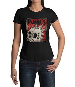 Premium Frauen T-Shirt Aufdruck Punks not Dead Damen Shirt Lady Fit Punker Punks Rock Hardrock Schwarz Weiß Khaki Green Gr. S-3XL (Schwarz, M) von knut Fashion & Streetwear
