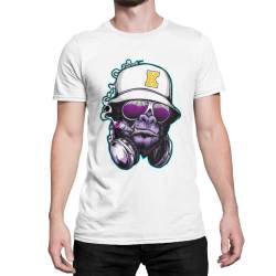 Premium Hip Hop Gorilla DJ Herren T-Shirt Unisex Affen Monkey Tshirt Kurzarm Oberteil für Männer Vintage aus Baumwolle Regular Fit Schwarz Rosa Gr. XS-XXXXXL (Weiß, XXL) von knut Fashion & Streetwear